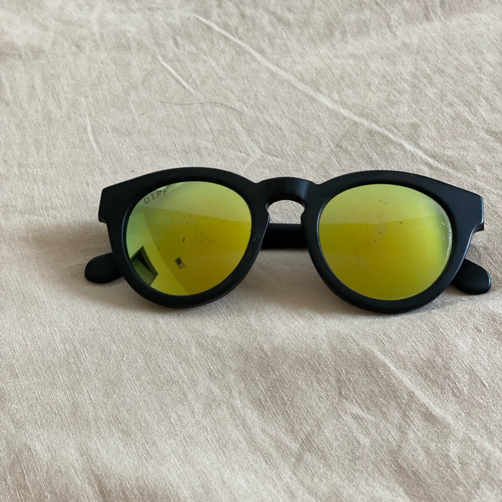 Diff Eyewear Sunglasses-  DIME II - MATTE BLACK FRAME GOLD MIRROR POLARIZED LENS